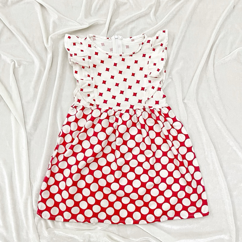DRESS ANAK MERAH PUTIH RUFFLE LENGAN PENDEK
