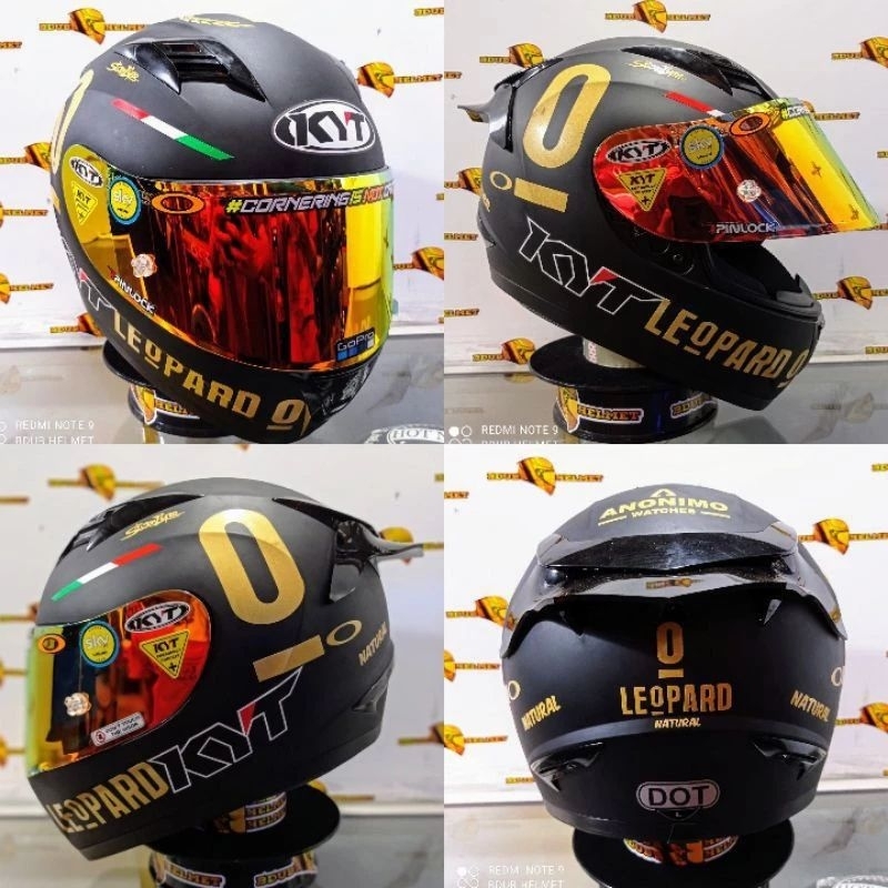 Helm Full Face KYT R10 Black doff Paket Ganteng Leopard ( free kaca ori )