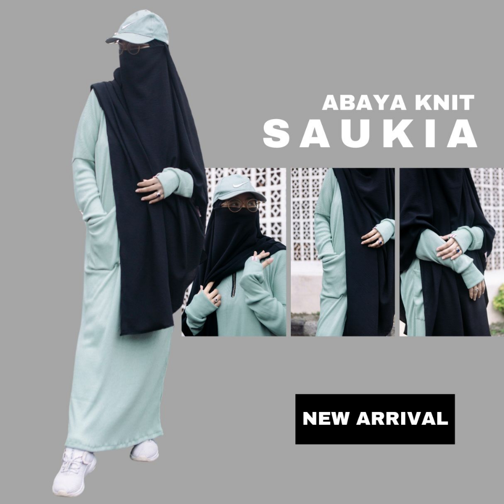Baju Gamis Abaya Casual Knit Saukia Dress Rajut Polos Muslim Wanita Syari Turkey Arab Saudi Dubai Street Style Olah raga