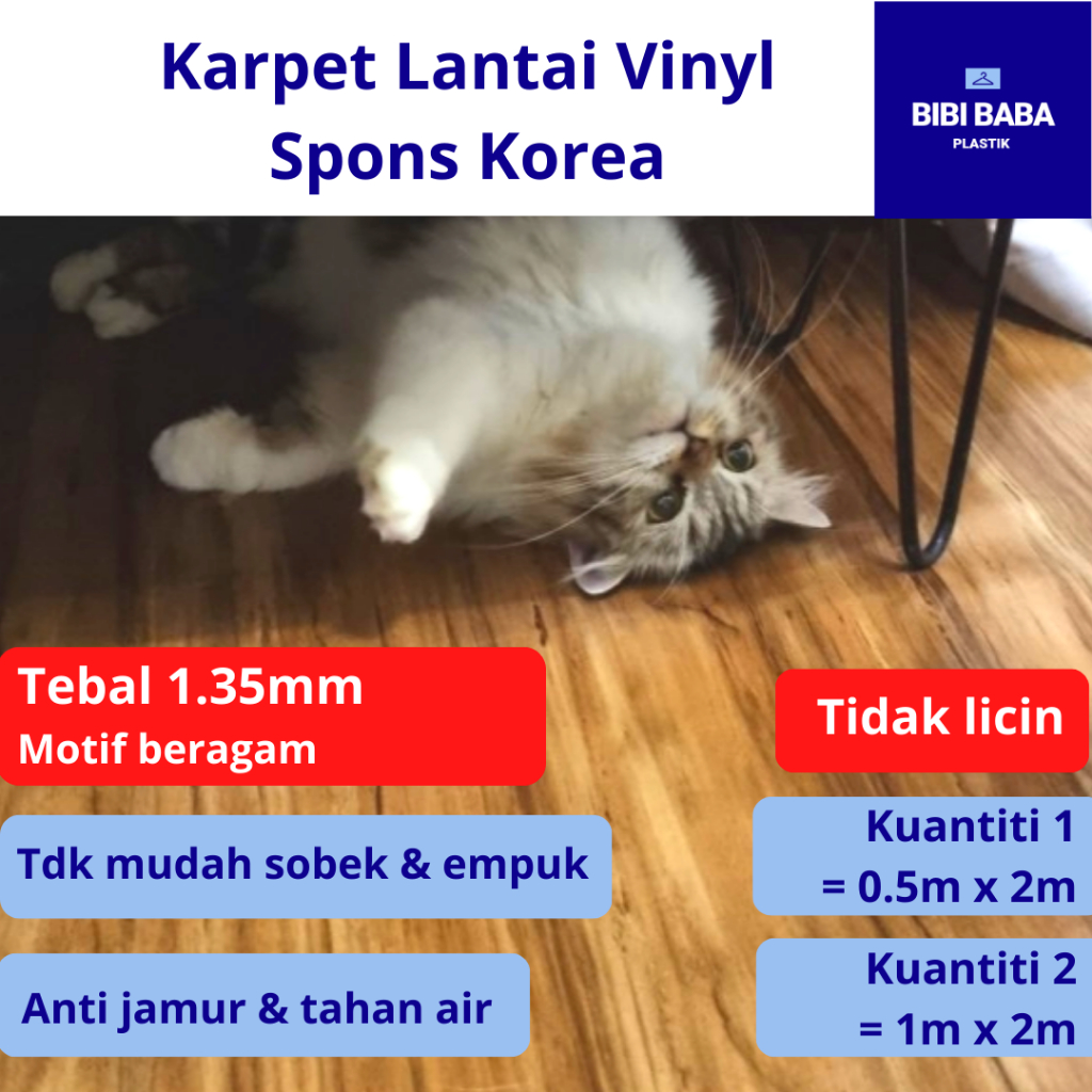 Karpet Lantai Vinyl Meteran Spons Tebal 1.35 mm - Import Korea - Motif Kayu