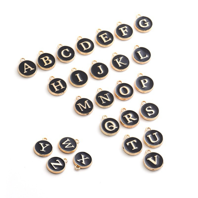 DIY 10 pcs Charm Huruf Enamel Epoxy black / hitam bandul