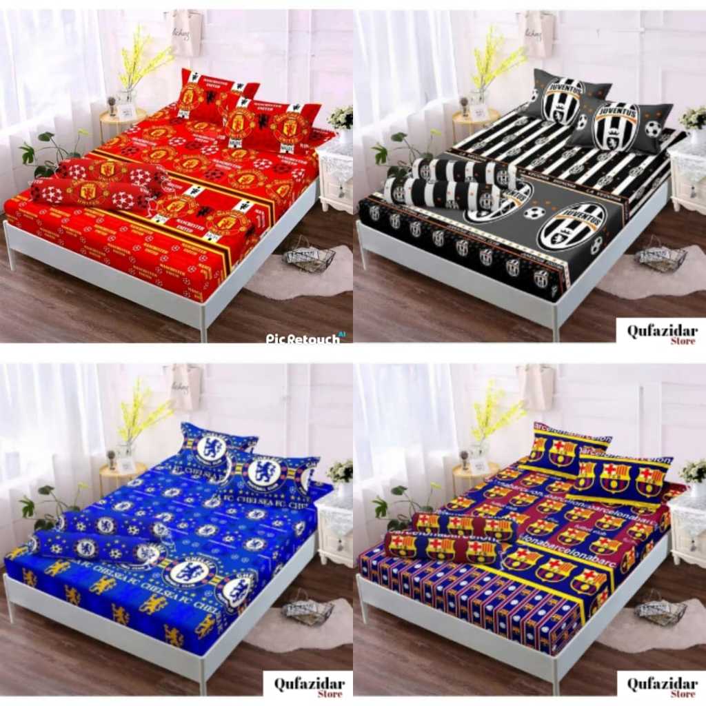 Sarung Kasur Resleting l Urung Kasur Busa Katun Polyester Motif Club Bola ukuran no1,2,3,