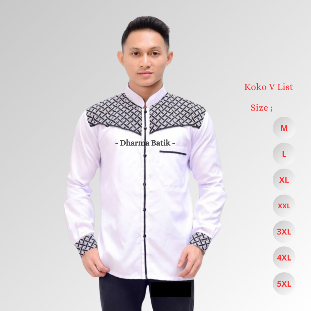 Baju Koko Jumbo Pria Size Lengan Panjang M L XL XXL XXXL XXXXL XXXXXL Batik Dharma Motif V List