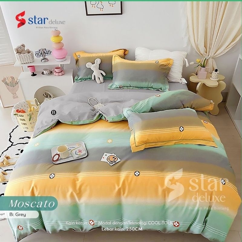 Sprei 180x200 Sprei karet katun cvc original Grade 1 merk Star Deluxe motif Moscato