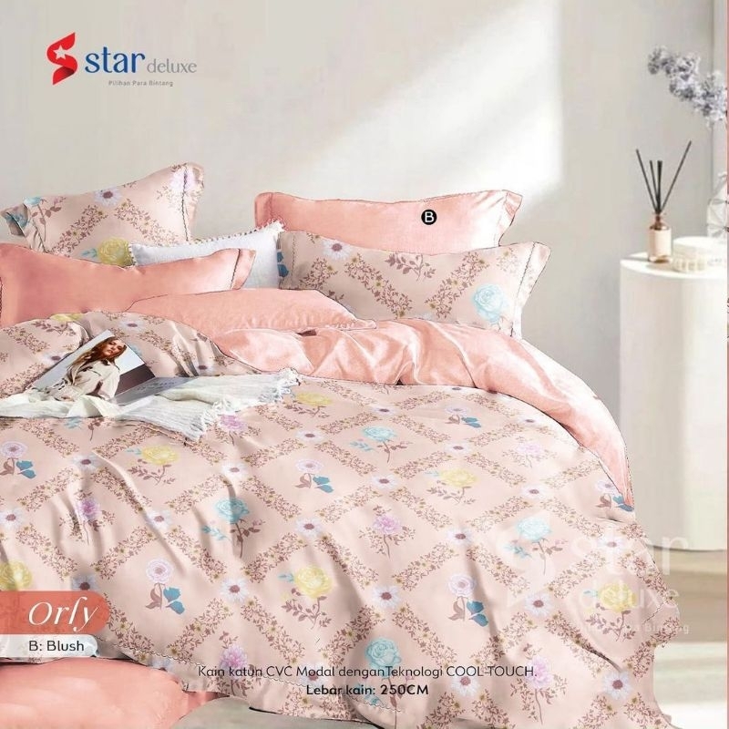 Sprei 180x200 Sprei karet katun cvc original Grade 1 merk Star Deluxe motif Orly