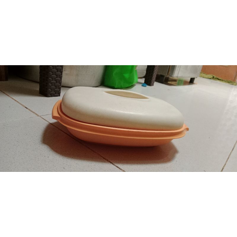 blossom orange oval server with colander pl/tupperware