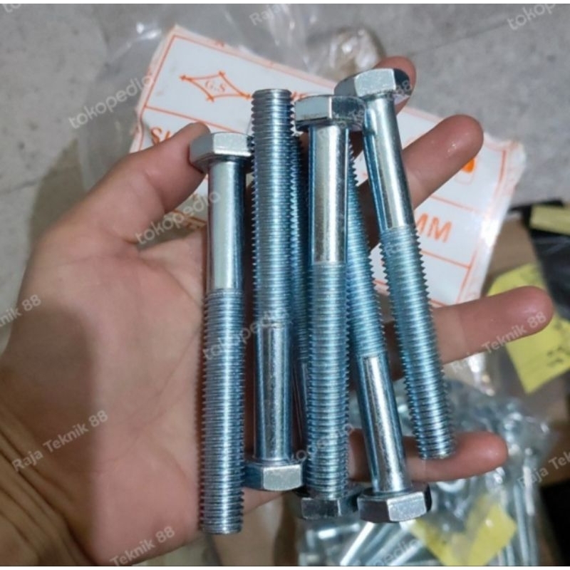 baut m12x100 kunci 19 panjang 10cm bautnya galvanis / baut BMP m12x100 / baut galvanis m12x100 / bau
