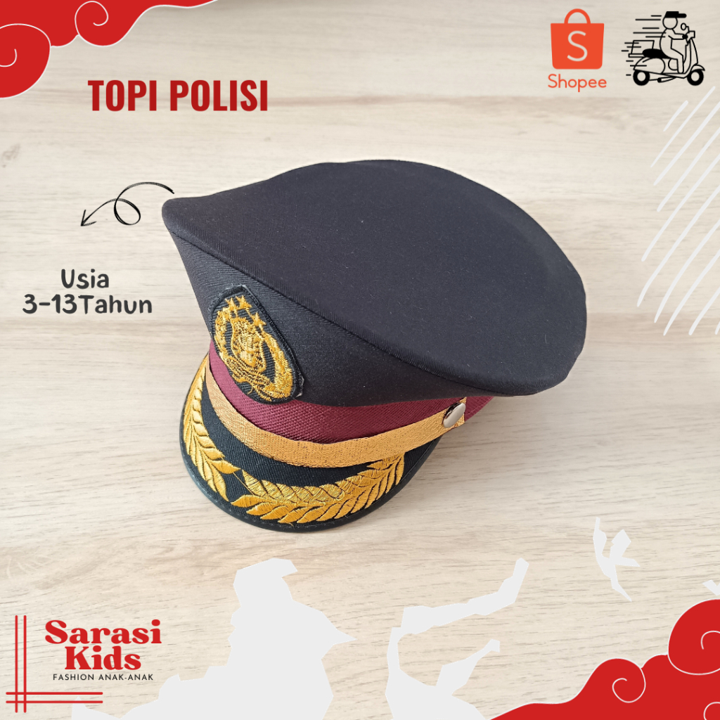 Sarasi - Baju Profesi Anak - Topi polisi anak laki topi sabara topi baju polisi anak laki anak tk pa