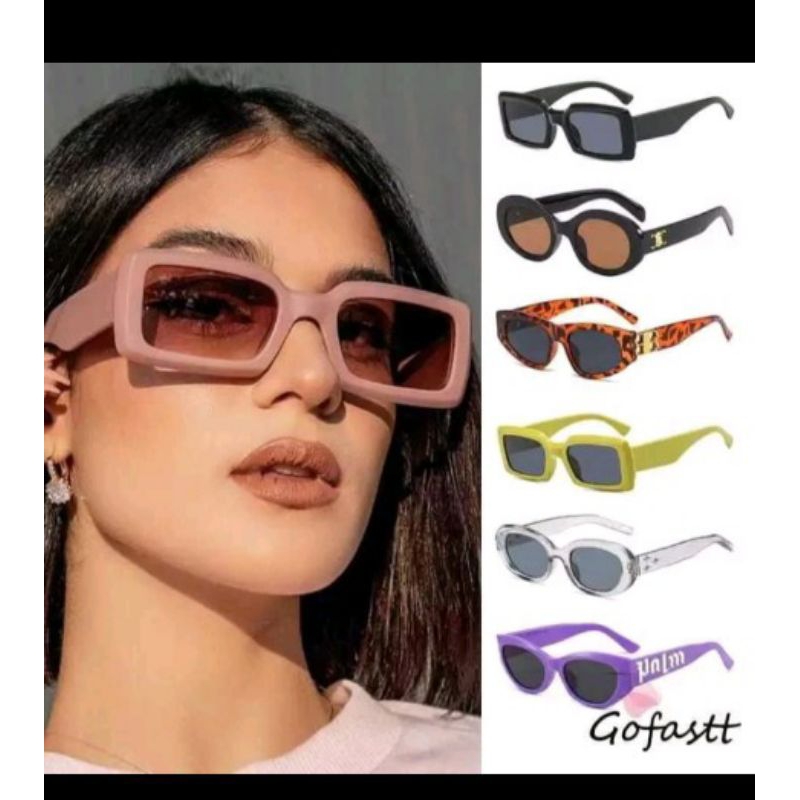 K86 ) KACAMATA HITAM UV400 BENTUK PERSEGI PANJANG GAYA RETRO