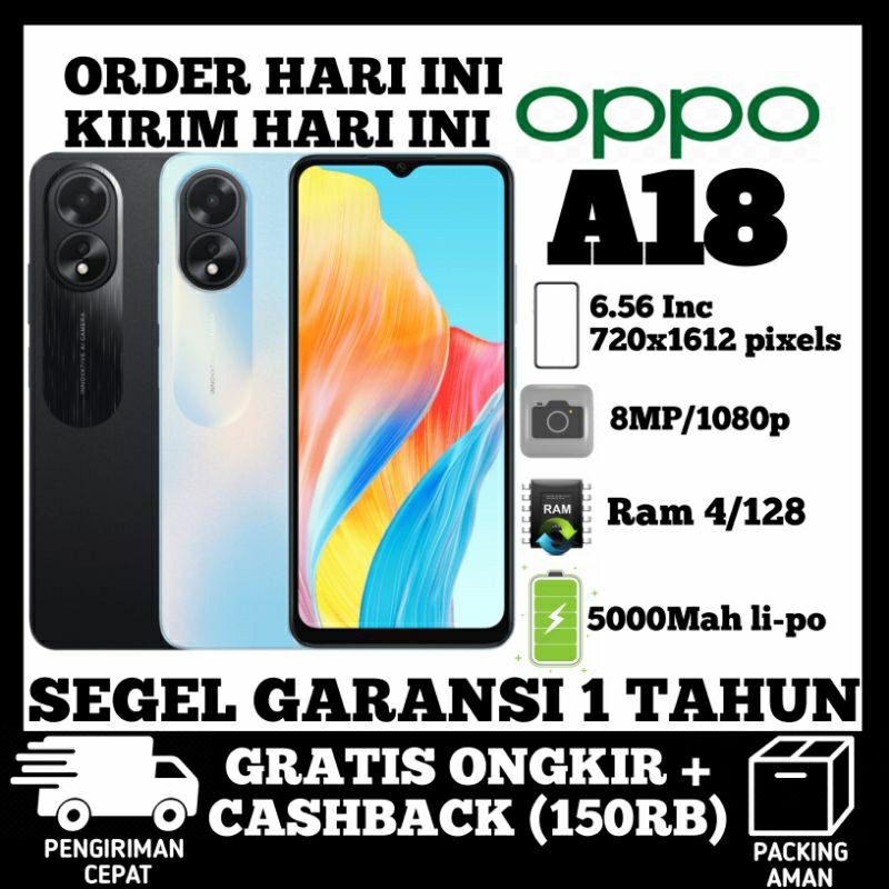 Oppo A18 Ram 4/128 [BARU] Garansi Resmi 1 Tahun