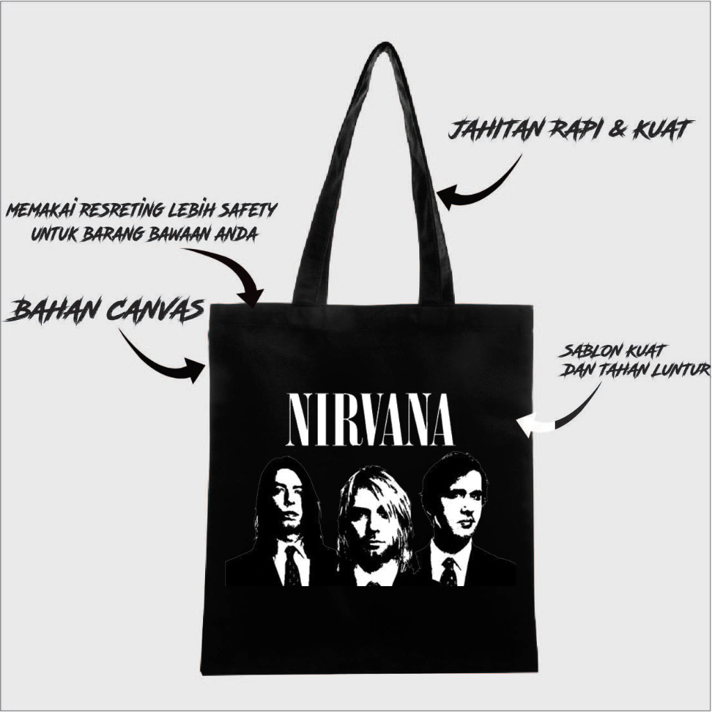 TOTEBAG NIRVANA BAHAN CANVAS DRILL TEBAL / TOTEBAG BAND NIRVANA / NIRVANA VINTAGE