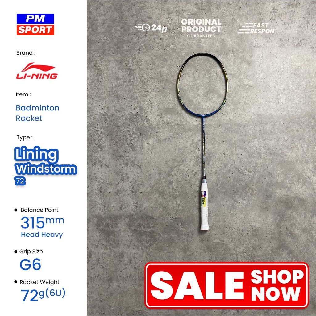 RAKET BADMINTON / BULUTANGKIS LINING WINDSTORM 72 - BLUE/BLACK/GOLD