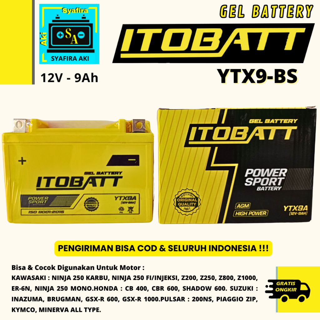 AKI MOTOR NINJA 250FI, NINJA 250R, RR MONO, Z250 YTX9-BS ITOBATT AKI GEL