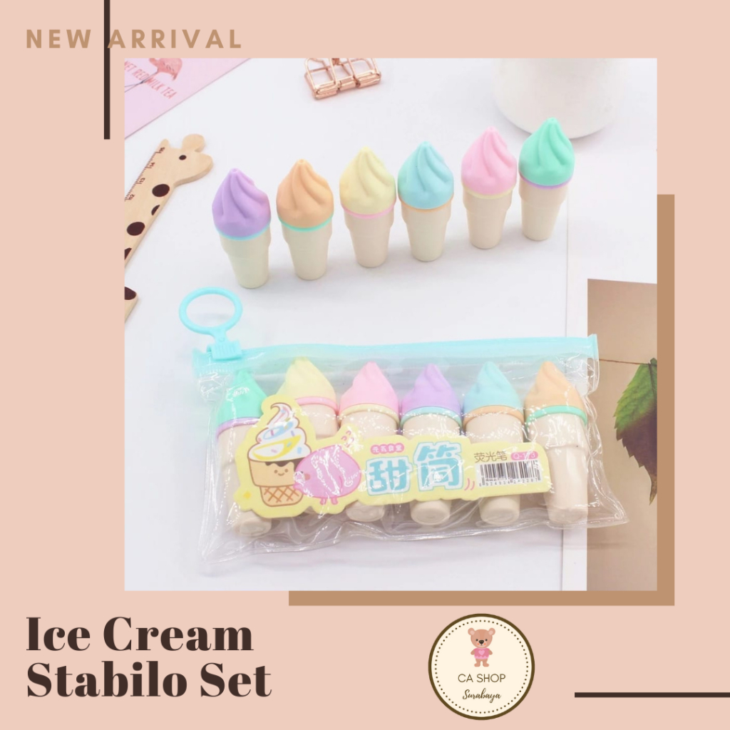 

[ READY SAMARINDA ] Stabilo Ice Cream | Stabilo Model Ice Cream 1 set isi 6 pcs Free Pouch