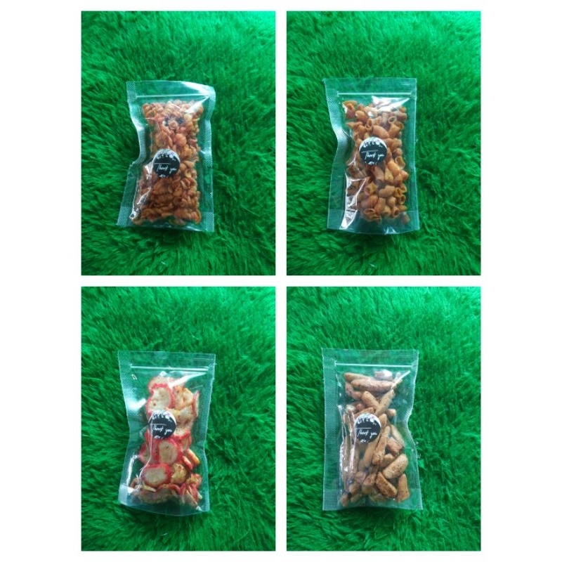 

Jajanan bantet/jajanan kering/pedas daun jeruk/Makaroni spiral, Makaroni pipa, Basreng, Kerupuk seblak.