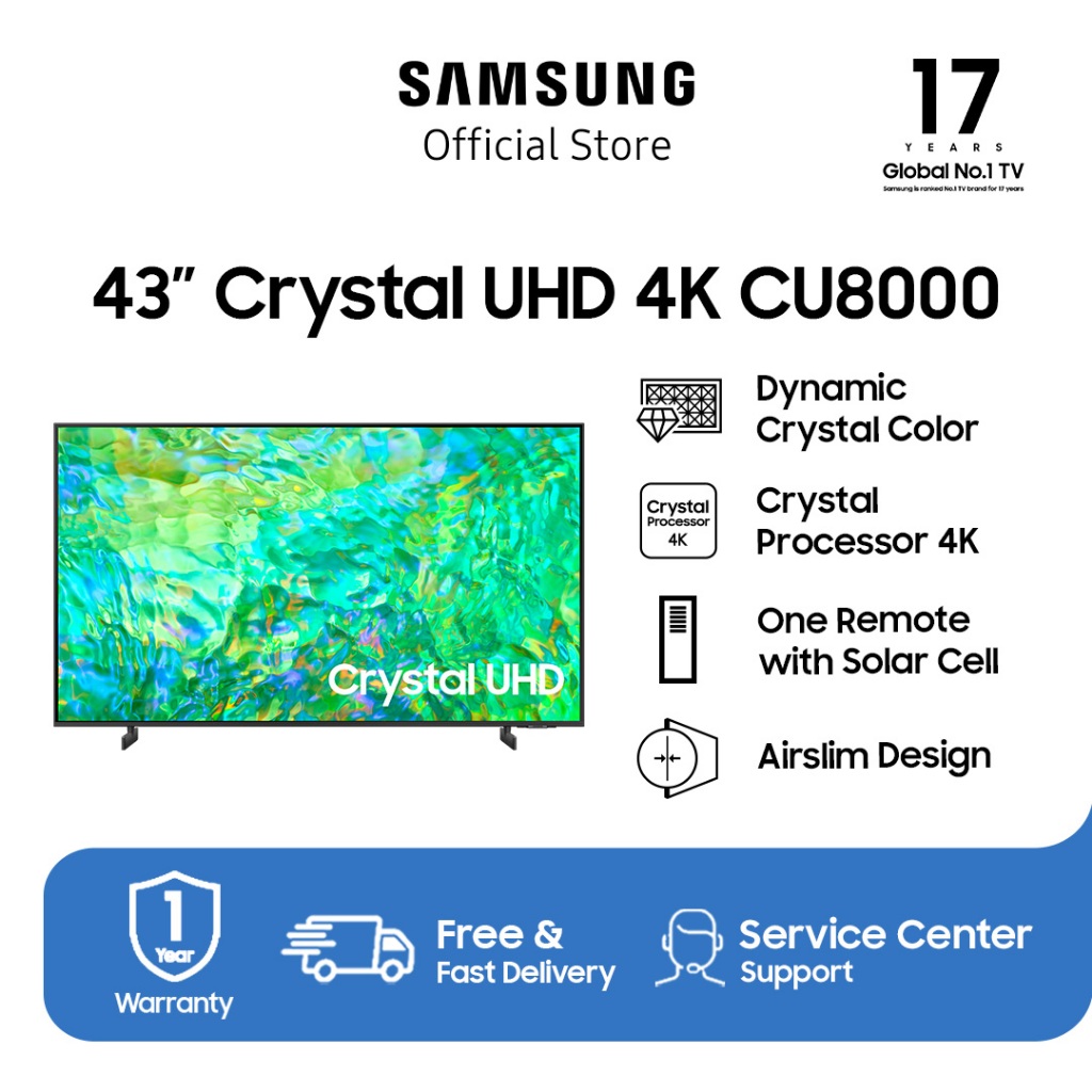 Samsung Smart TV 43 inch Crystal UHD CU8000 dengan Dynamic Crystal Color - UA43CU8000KXXD