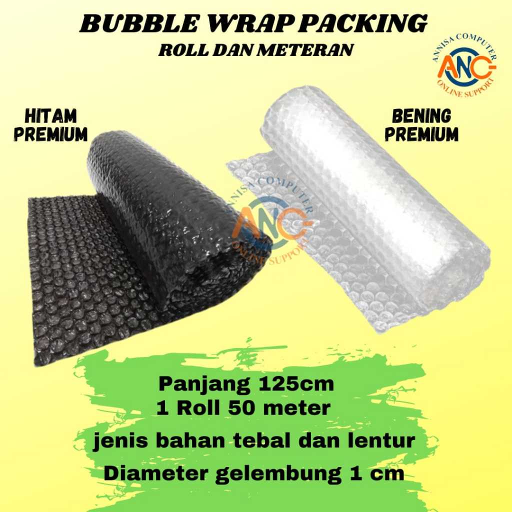 

Bubble Wrap Packing Roll Meteran / ukuran125cm x 50m Bening & Hitam
