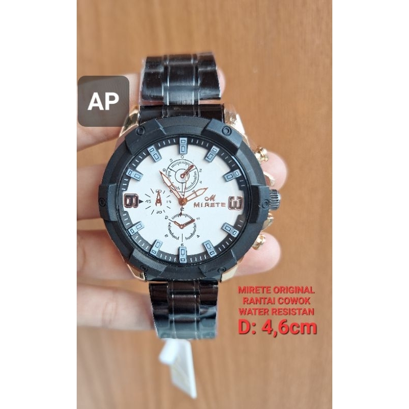 jam tangan mirete original rantai cowok black water resistan