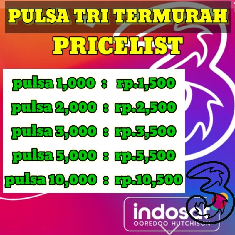 pulsa tri 1k 2k 3k 5k 10k termurah,pulsa operator three murah menambah masa aktif