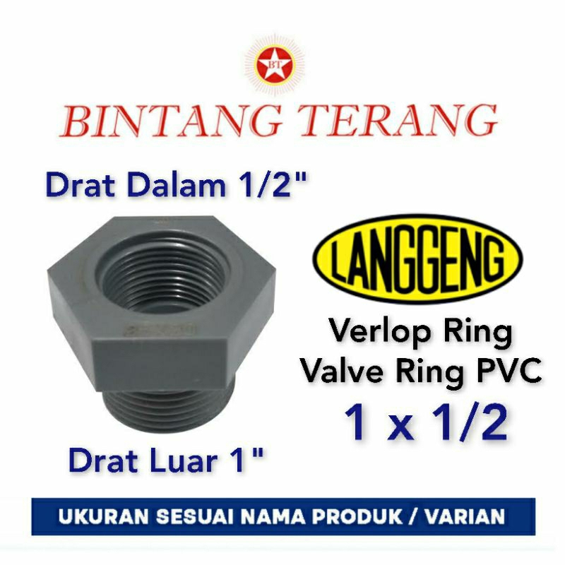 Vlok Ring PVC 1 x 1/2 / Verlop Ring Langgeng / Sok Drat Luar Dalam / Valve Ring