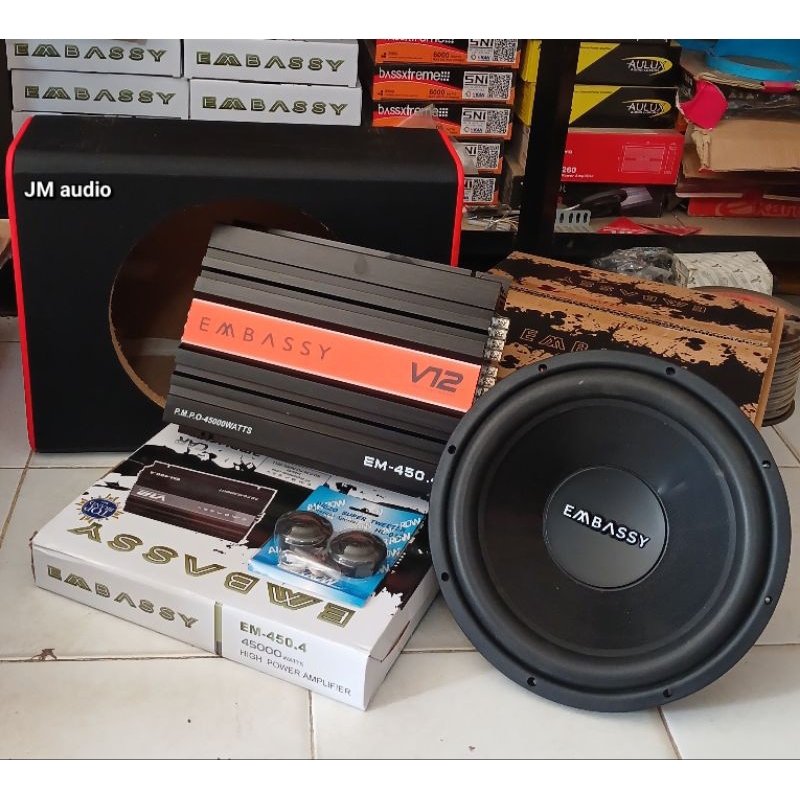Paket Audio Mobil, Power 4chanel Embassy EM-450.4,Subwoofer Embassy ES-1276J