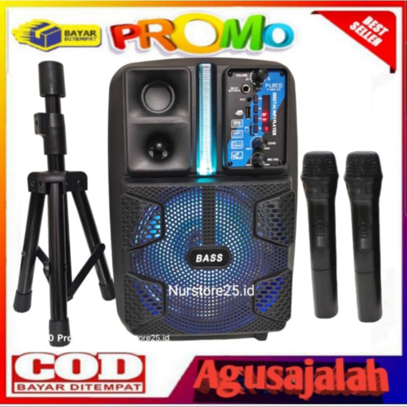 ✅COD SPEAKER BLUETOOTH PORTABEL FLECO F8809 LED BISA BUAT GITAR AKUSTIK MP3 RADIO FM USB CAS RECHARG
