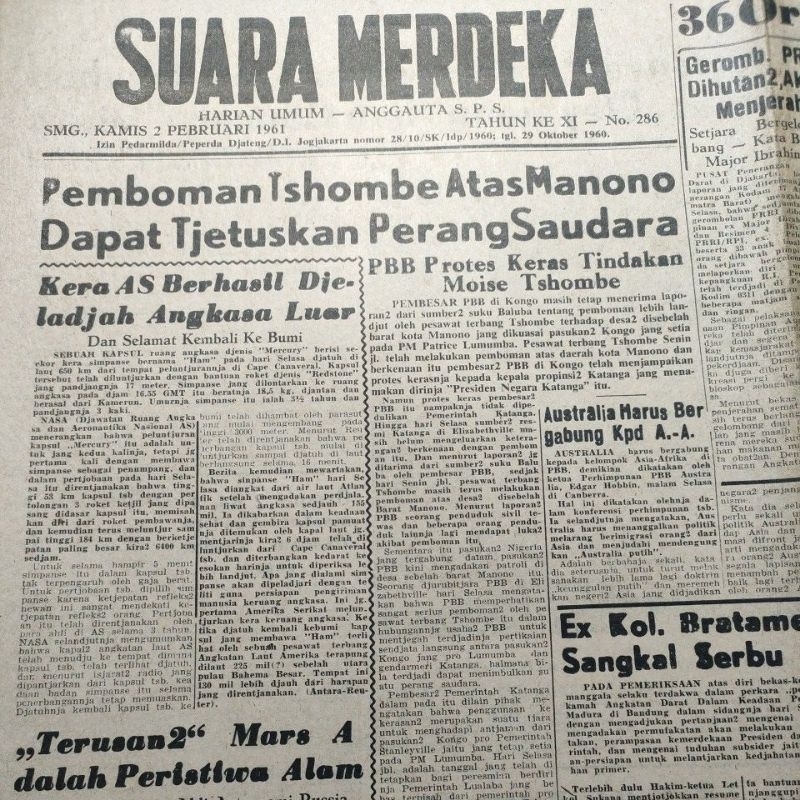 Koran Sejarah Suara Merdeka Tahun 1961 Surat Kabar Kuno