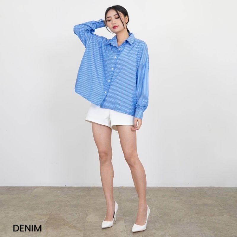 [ESTELLA] Kemeja Wanita Outer Formal Kasual Adem Loose Longgar Fit Biru Hitam Hijau Kuning Putih Pin