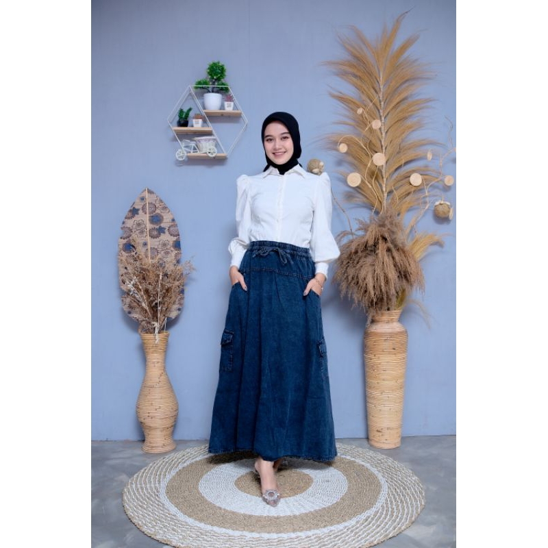 ROK JEANS CARGO_ROK JEANS WANITA_ROK CARGO