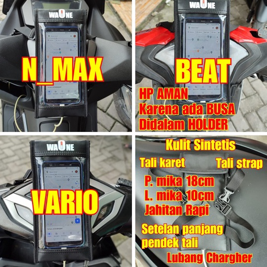 Terlaku Holder hp motor bahan kulit sintetis Tas holder hp di stang motor holder hp di dasbor motor