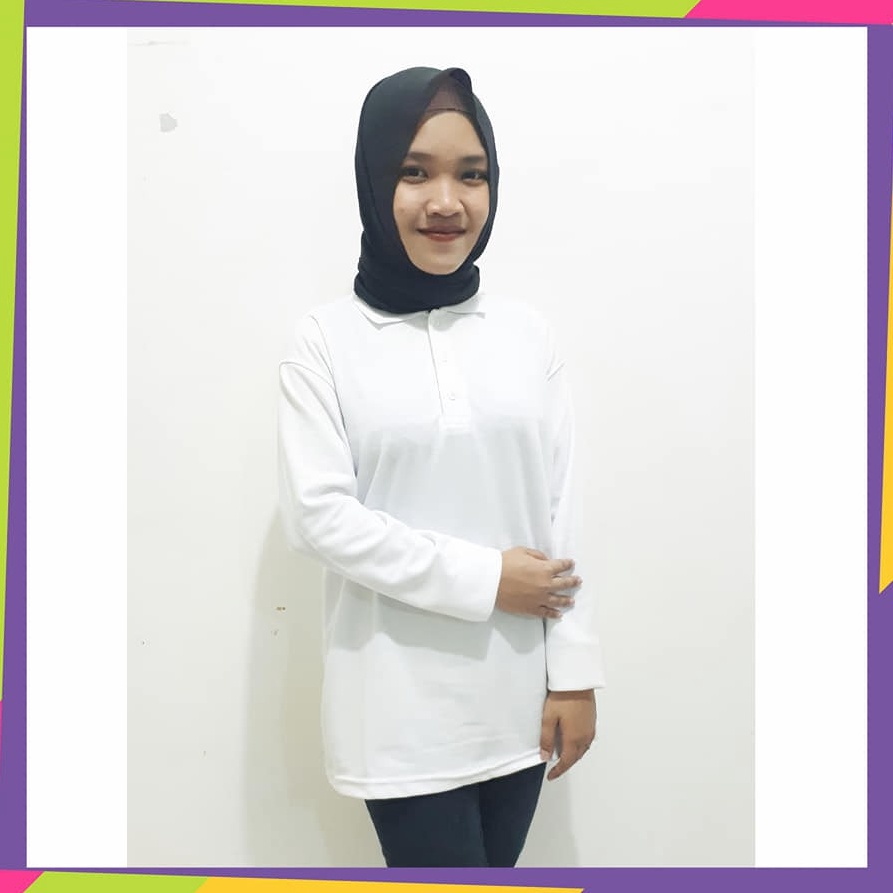 Polo panjang wanita PUTIH polos Kaos kerah panjang PUTIH wanita polo hijab wanita  winstar polos KAO