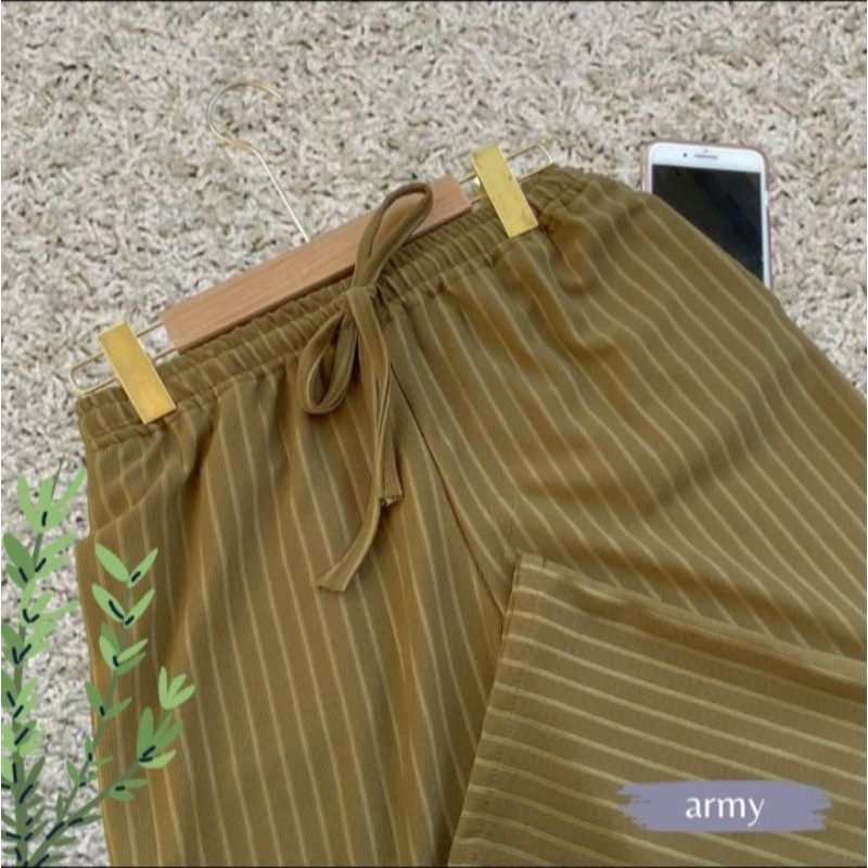 Celana Kulot Panjang Kekinian Knit Hornets Panjang Salur Besar Tali Serut