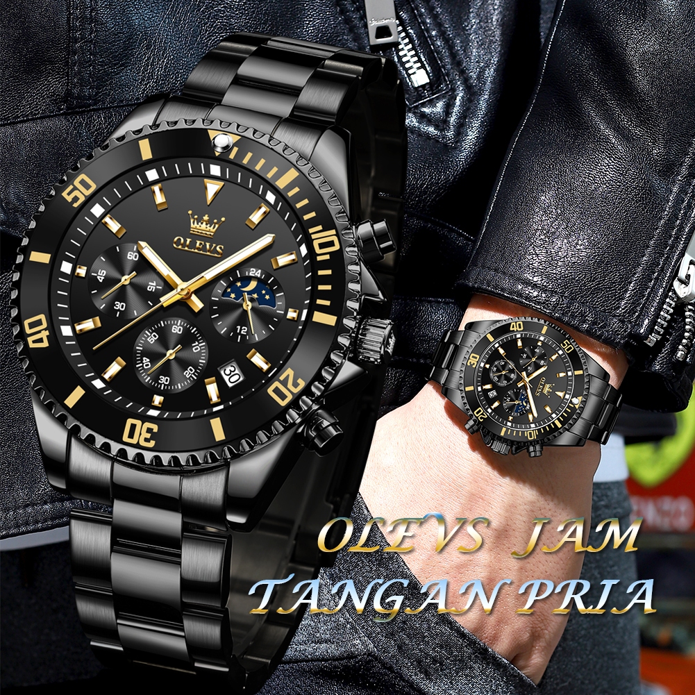 HOT OLEVS JAM TANGAN PRIA ORIGINAL ANTI AIR TAHAN KEREN LUXURY LED ANALOG STAINLESS STEEL