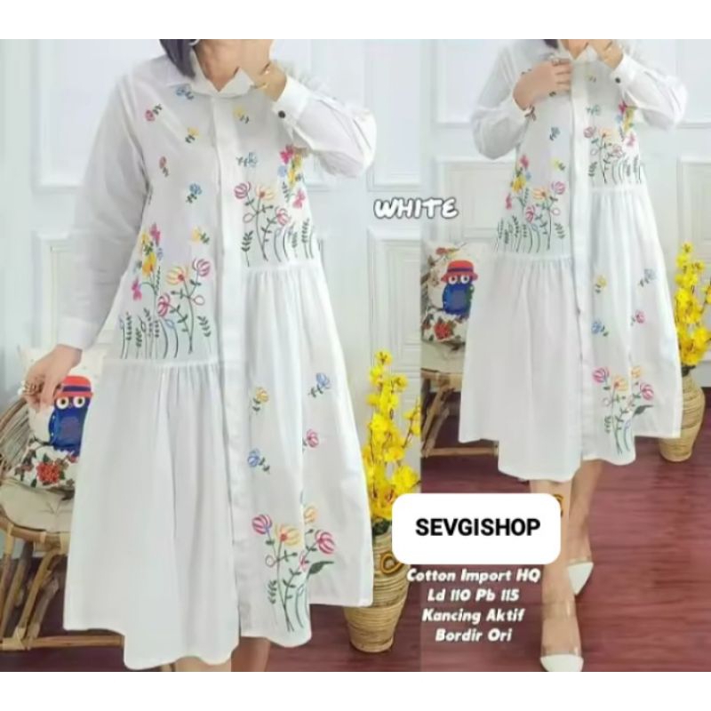 Tunik motif bordir bunga midi dress bordir