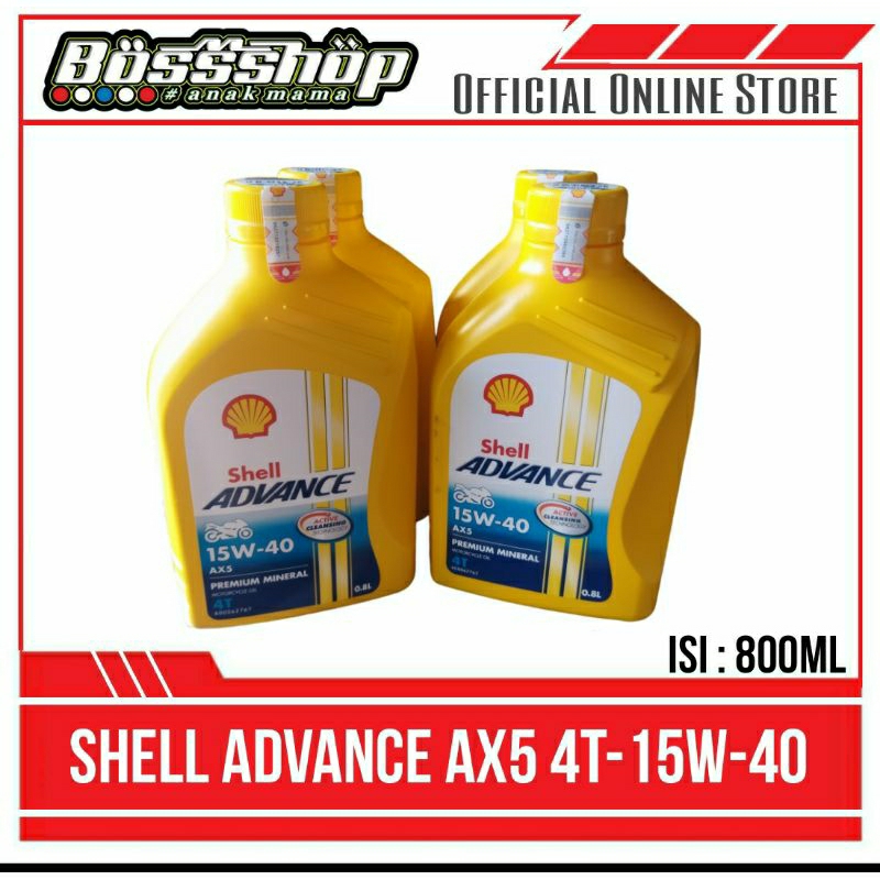 OLI SHELL ADVANCE AX5 4T SAE- 15W-40 / 0,8L - 1L ALL Motor Vixion Supra Jupiter CBR150 dll