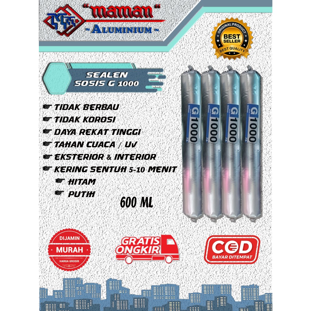 Lem Kaca / Silent / Sealant Kemasan sosis 600 ml / silen sosis / silen 600ml / Silen g1000 / g1000