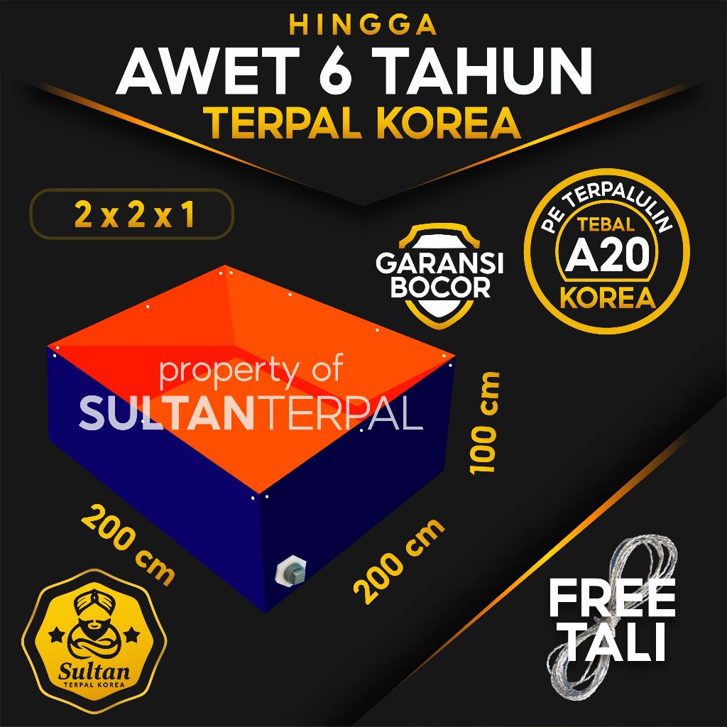 Terpal Kolam Terpal Ikan Kotak 2x2x1 / 2x2x1 / 200x200x100 / 200x200x100  Tebal A20 / A15 / A12 / A8