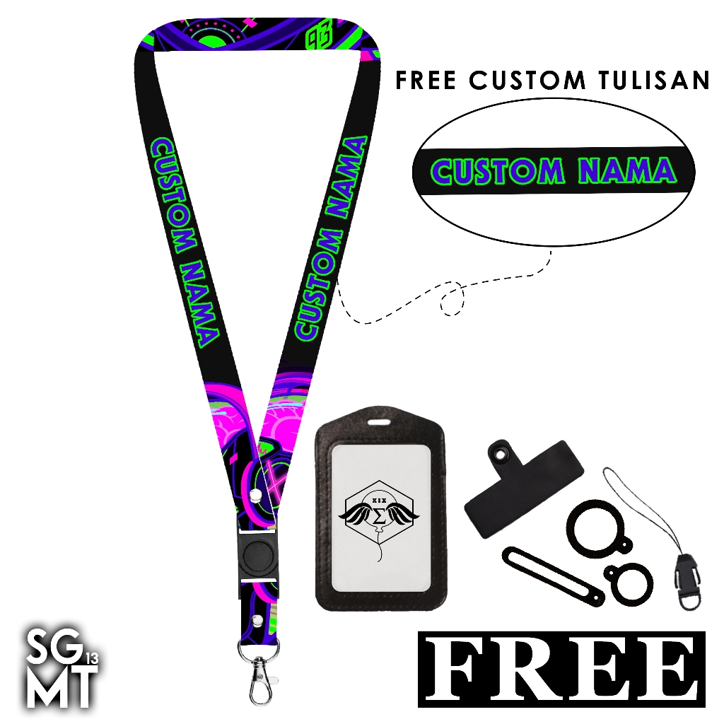 

Lanyard Custom Nama 2cm Printing Full 2 Sisi termasuk card holder gantungan HP hanging wallet Design 7