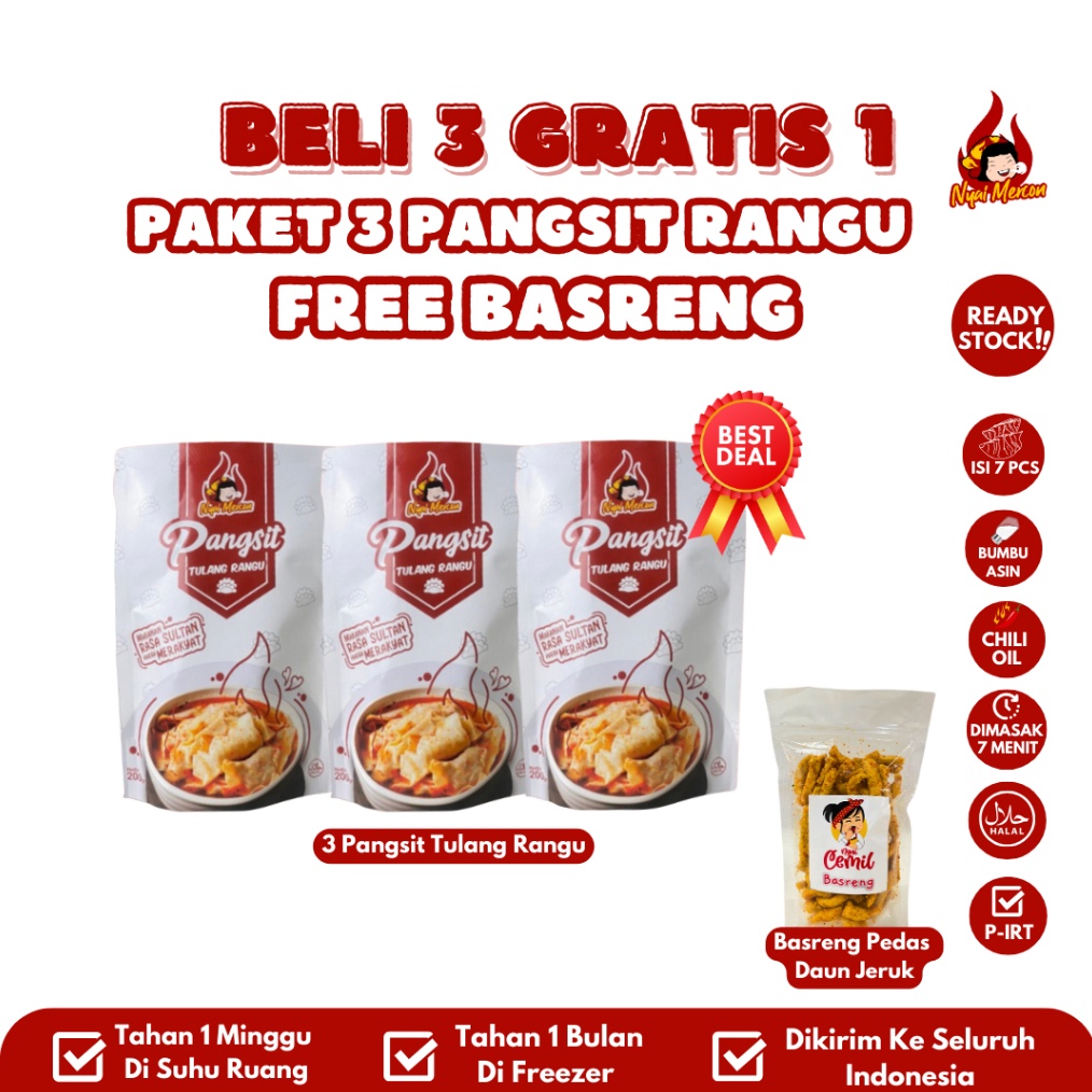 

Original EXCLUSIVE Paket Bundling 3 Pangsit Rangu Nyai Mercon Free Basreng Pedas gas