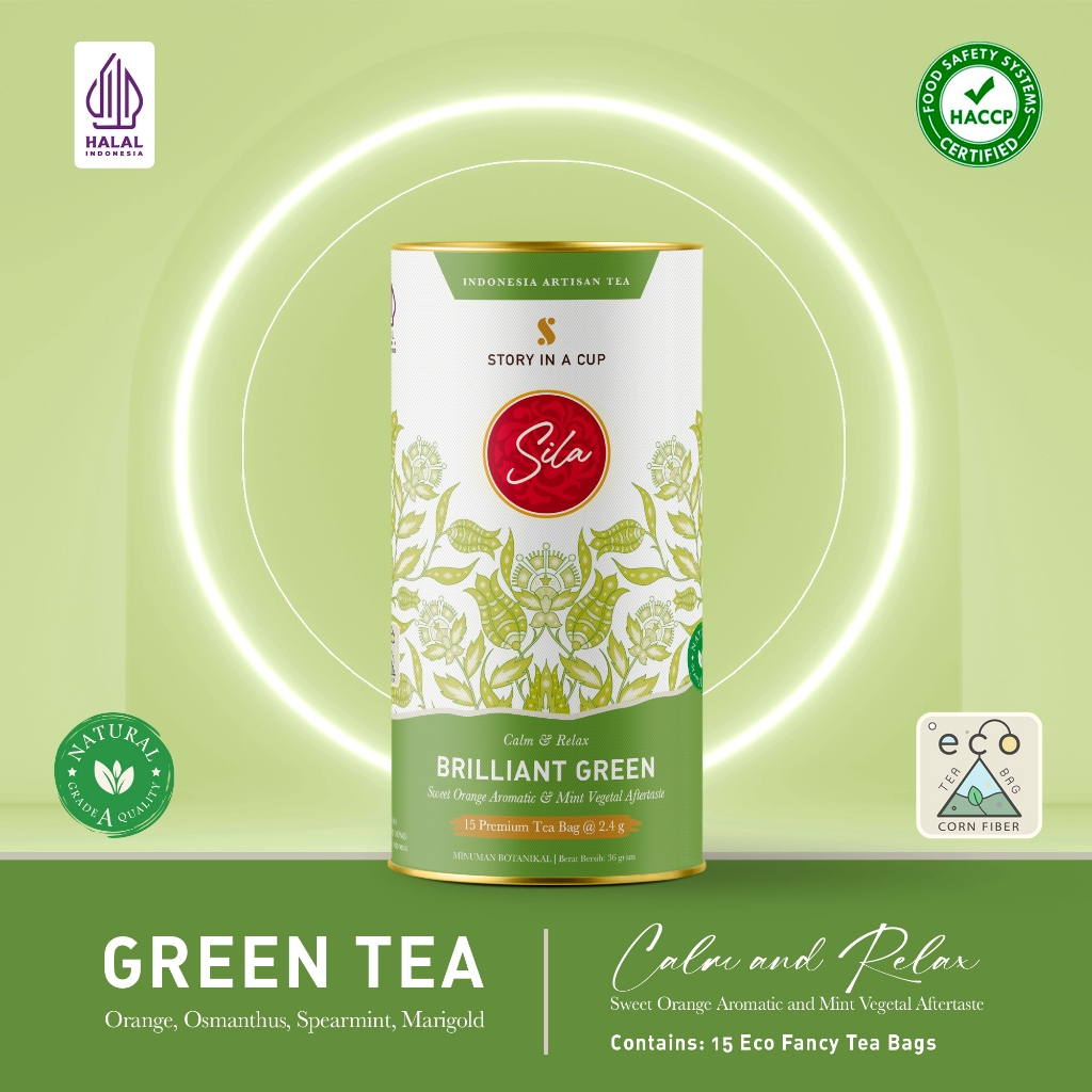 

Sila Artisan Tea | Brilliant Green Tea | Can. 2,4gr x 15 T-Bag | Teh Premium | Green Tea