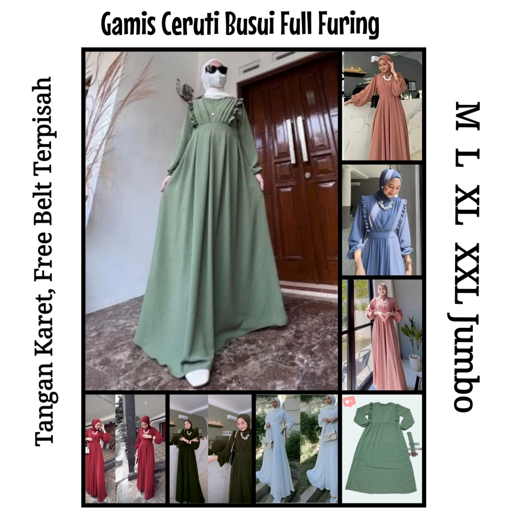 SABIHA - Baju Gamis Dress Crinkle Airflow BUSUI Friendly Ukuran M L XL XXL LD120 JUMBO Full Furring 