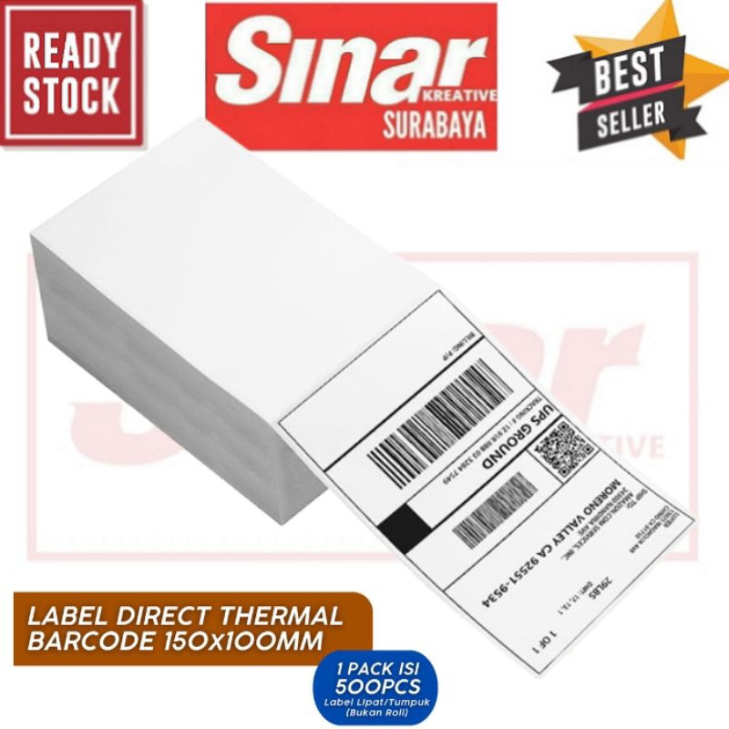 

LABEL STICKER THERMAL A6 UKURAN 100x150MM 1 LINE MODEL KOTAK LIPAT ISI 500 LEMBAR