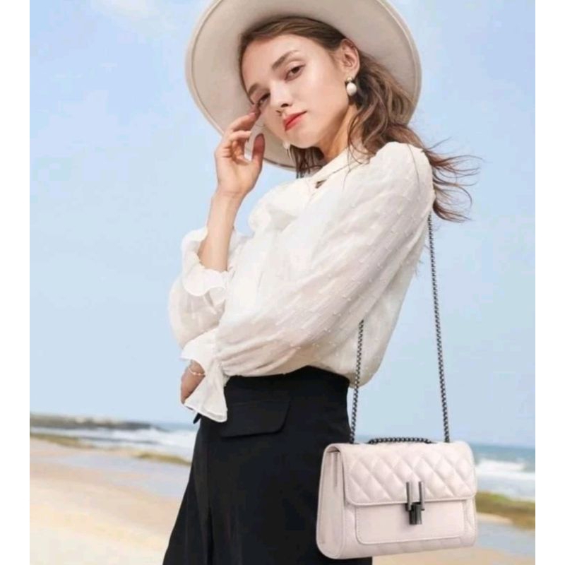 Tas Selempang Wanita Tali Rantai Ulir Jumbo Hitam