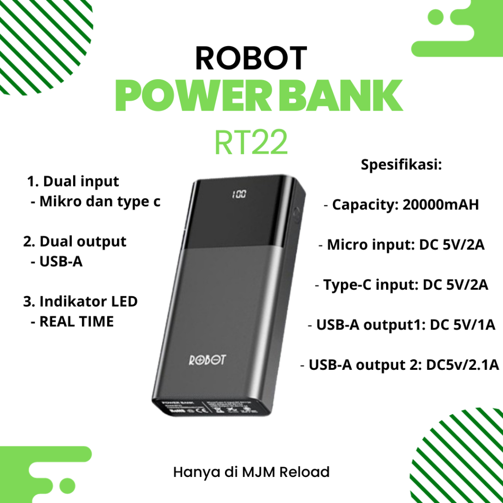 Power Bank ROBOT 20000 dan 10000 mAh