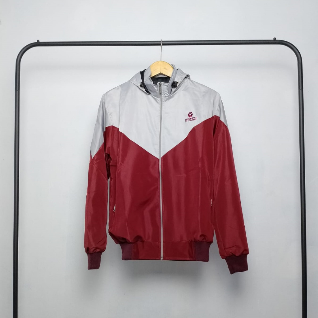 Jaket Parasut Nike Lari Joging Maroon Abu M - XXL | Jaket Parasut Pria | Jaket Parasut Pria Wanita