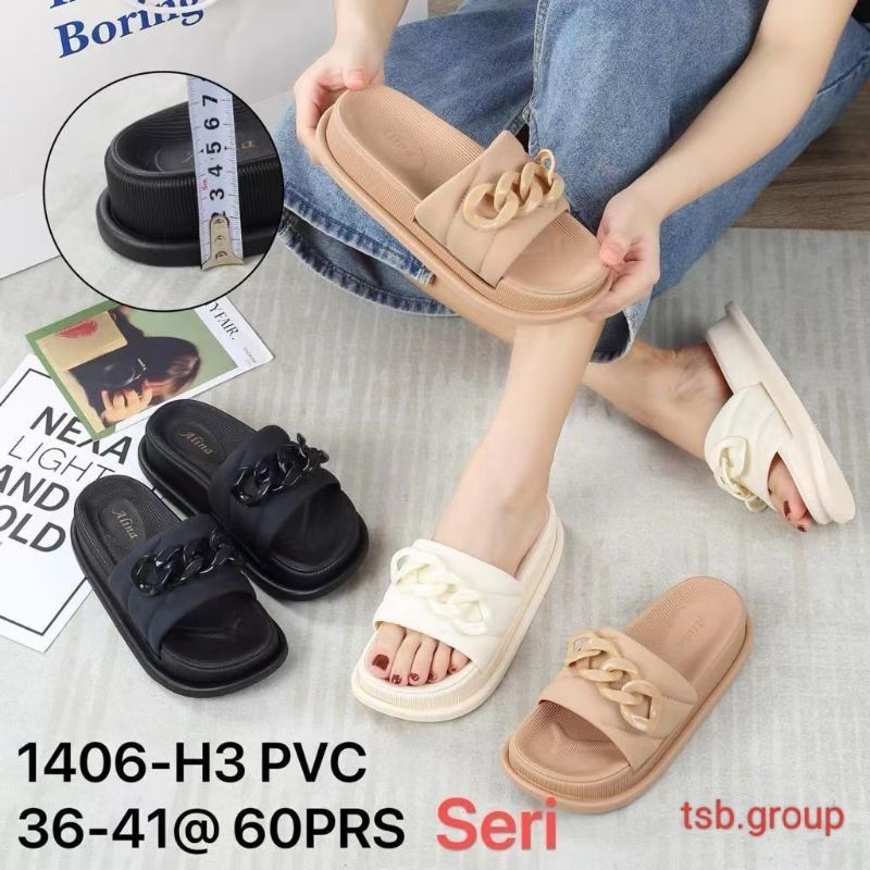 sandal ALINA 1406 SELOP RANTAI sandal jelly wedges wanita motif rantai