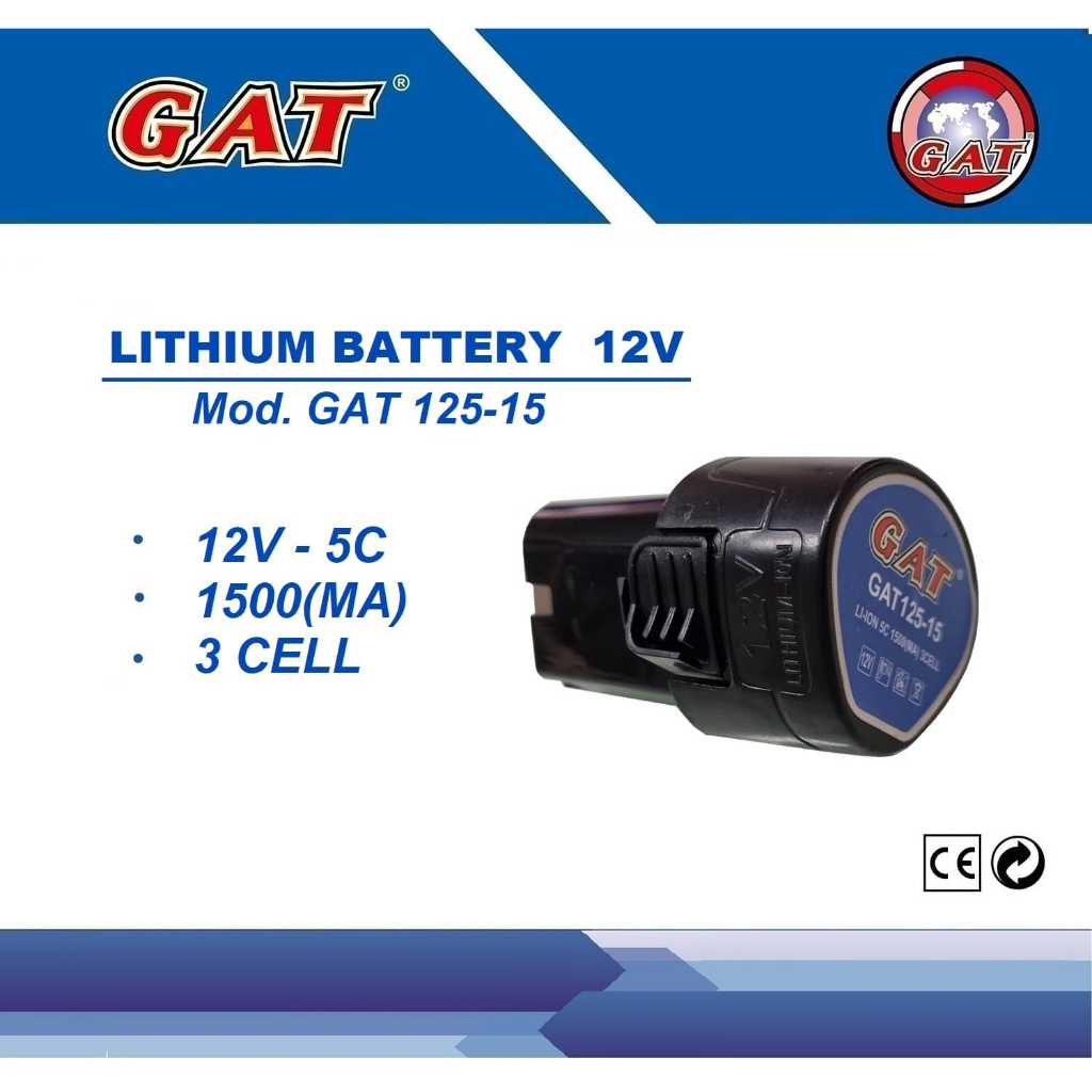GAT Baterai Bor Litium Li-Ion 5C 1500 (MA) 3CELL 12 Volt Baterai Bor Electric Cordless Rechargeable 
