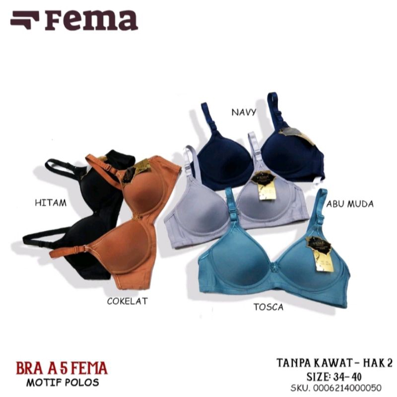 Bra/BH FEMA A5 Cup A(Kecil) polos, Bra/BH FEMA Busa Tanpa Kawat