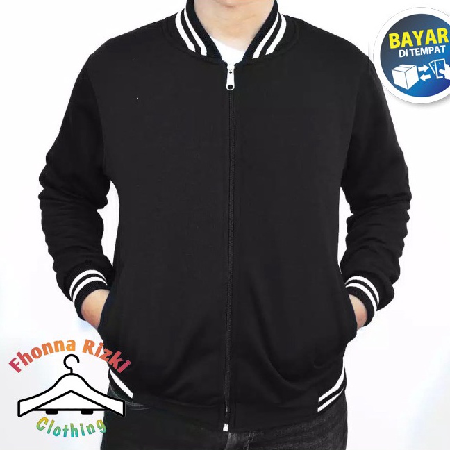 Baru COD Jaket Baseball Resleting Polos Keren Jaket Distro Pria Kaos Wanita