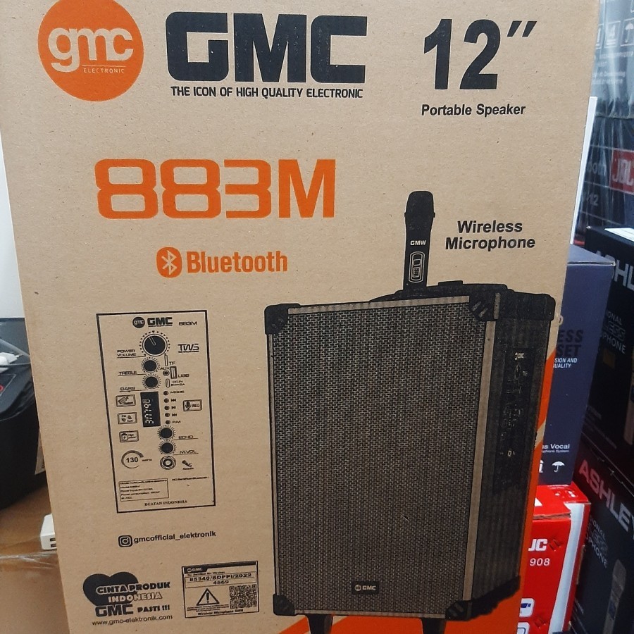 SPEAKER PORTABEL GMC 12INCH 883M (FREE  MIC WIRELESS) SPEAKER MEETING 12INCH 883M
